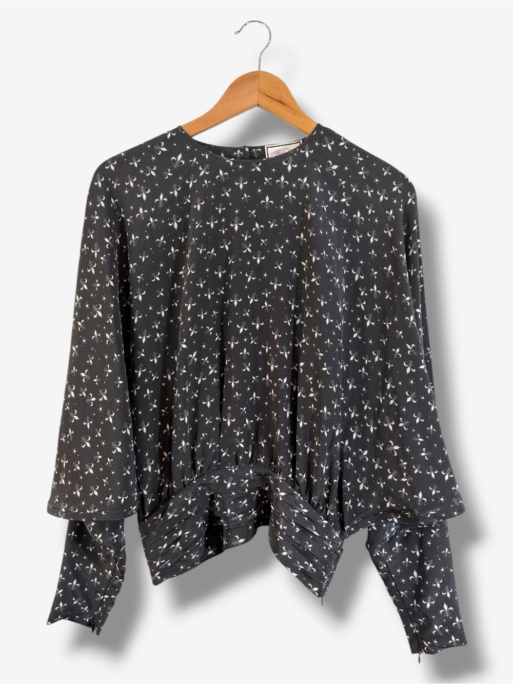 Redemption Black Ivory Silk Dolman Sleeve Blouse Size 44 Fleur de Lis Luxury